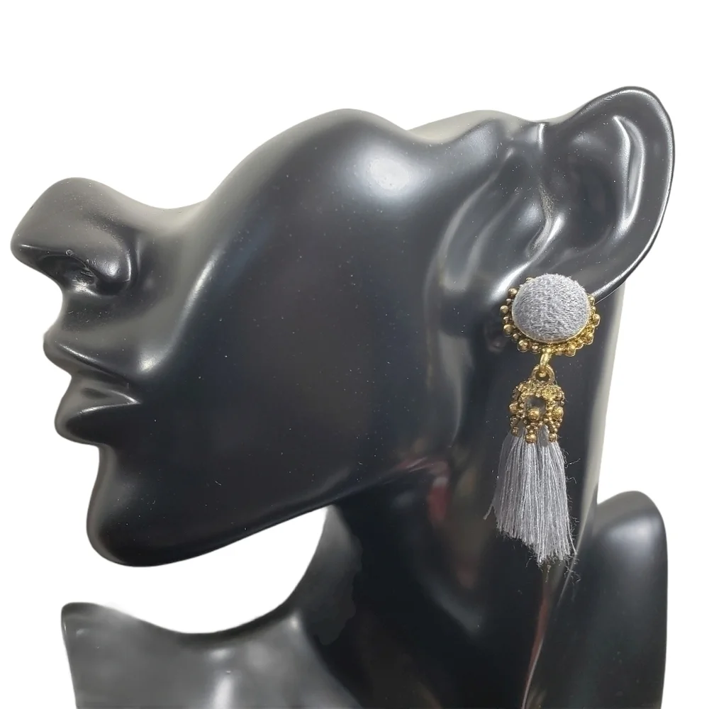 Fashion Jewelry Gray Gold Dangle Tassel Earrings